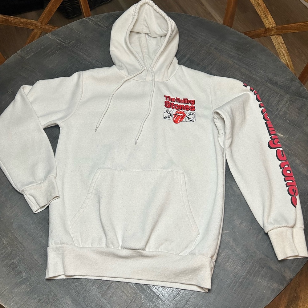 Men’s size small cream/off white hoodie. Rolling Stones graphics.